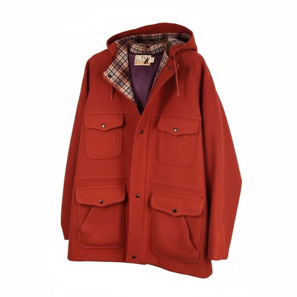 Vintage Lobo Pendleton Hooded Red Wool 70's Coat With Plaid Lining Women's Large